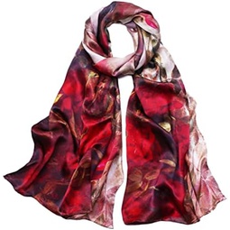 Womens 100% Mulberry Silk Scarf Floral Print Satin Long Scarf Wrap Shawl
