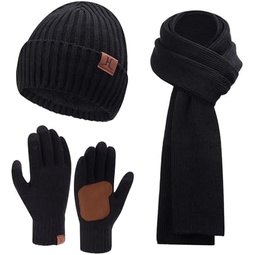 Mens & Womens Winter Knit Hat 비니 Long Neck 스카프 Touchscreen Gloves Set Skull Cap with Fleece Lined Gifts for Men Women