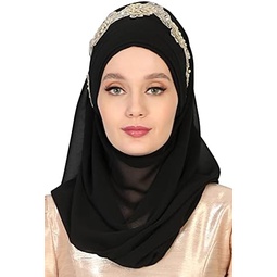 Aishas Design Chiffon Hijab Shawl for Women Muslim, Turban Scarf with Lace Accessories