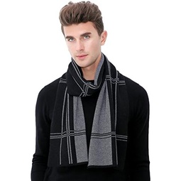 RIONA Mens Australian Merino Wool Plaid Knitted Scarf - Soft Warm Gentleman Neckwear