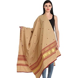 Exotic India Shawl from Kutch with Embroidered Bootis and Golden Woven Border