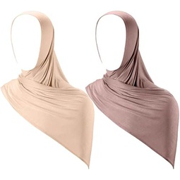2 Pcs Instant Hijab Jersey Hijab for Women Muslim Head Scarf Lightweight Long Soft Hijab Shawl Stretch Solid Color Scarf Wrap
