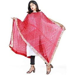 Womens Jaipuri Rajasthani Silk Bandhani Bandhej Multi-Colored Heavy Dupatta with Gota Work and latkan