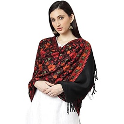 Kashmiri Embroidery Indian Shawl Stole Scarf Wrap for Wedding Parties Bridesmaid Prom ( Off White , 28 inch x 80 inch )