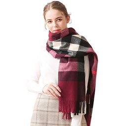 LumiSyne Winter Plaid Cashmere Scarf With Tassel For Women Men Classic Checked Scarf Oversized Soft Tartan Shawl Wrap