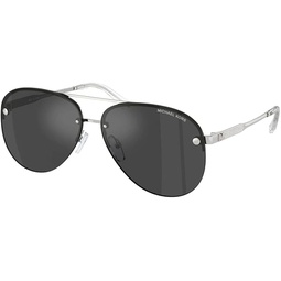 Michael Kors MK 1135B 10156G Shiny Silver Metal Aviator Sunglasses Grey Mirror Lens