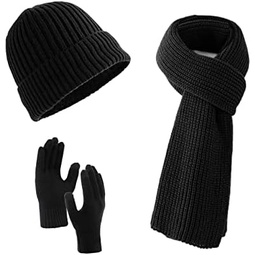 Villand 3 Pcs Hats Scarf with Touchscreen Gloves for Men and Women, Unisex Cold Weather Set with Fleece Lined & Gift Bag