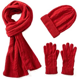Villand 3 in 1 Womens Wool Hat Gloves & Scarf Winter Set, 3 Piece Cable Knitted Beanie Hat for Women with Gift Box