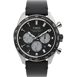 Timex Men’s Waterbury Diver Chronograph Automatic 41mm Watch  Black Dial Stainless Steel Case with Black Leather Strap
