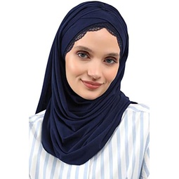 Aishas Design Hijab Scarves for Women Muslim, 95% Cotton Turban Head Wrap Shawl, Lace Detailed