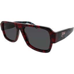 Prada PR 22YS 09Z5S0 Havana Red Plastic Aviator Sunglasses Grey Lens