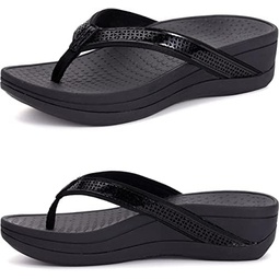 WHITIN Womens Platform Flip Flops with Arch Support + Deep Heel Cup Soft Toe Post Wedge Sandals