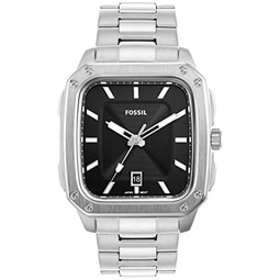 Fossil Inscription Mens Watch with Square Case and Stainless Steel, Silicone or Leather Band