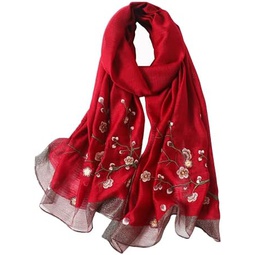 WINCESS YU Women Mulberry Silk Scarf Long & Large Embroidered Floral Pattern Shawl and Wraps Neckerchief for Hair & Neck…