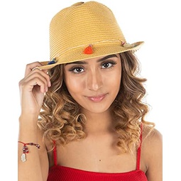 Funky Junque UPF50+ Womens Adjustable Multicolor Woven Pattern Short Brim Fedora Hat