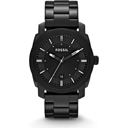 Fossil Machine Watch for Men, Quartz Movement with Stainless Steel or Leather Strap, Jet Black, 7020-6smd-42mm, Bracelet