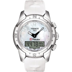 Tissot Womens T-Touch II Antimagnetic Polished Titanium case Swiss Quartz Tactile Watch, White, Leather, 21.1 (T0472204611600)