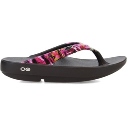 OOFOS OOlala Luxe Sandal, Neon Rose - Women’s Size 11 - Lightweight Recovery Footwear - Reduces Stress on Feet, Joints & Back - Machine Washable - Hand-Painted Treatment