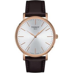 Tissot Mens Everytime Gent 316L Stainless Steel case with Rose Gold PVD Coating Quartz Watch, Brown, Leather, 20 (T1434103601100)