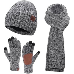 Mens & Womens Winter Knit Hat 비니 Long Neck 스카프 Touchscreen Gloves Set Skull Cap with Fleece Lined Gifts for Men Women