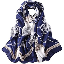 Yangtze Store Long Charmeuse Silk Scarf Floral and Graphic Print