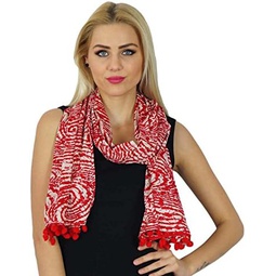 Bimba Printed Long Cotton Scarf With Pom Pom Scarves Accessories Gift For Her