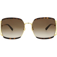 Gucci GG 0593SK 002 Havana Gold Metal Oversized Sunglasses Brown Gradient Lens