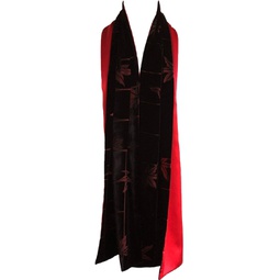 JJ Collection JennyJames Luxury Silk Base Burn-out Velvet Scarf Pure Silk Lining 70 L x13 W, Black/Red