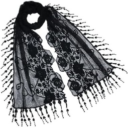 Dahlia Womens Evening Scarf - Floral Lace Embroidered Design