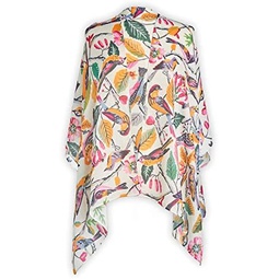 DEMDACO Pastel Colorful Birds Coral Beach Rectangle One Size Silk Fashion Scarf