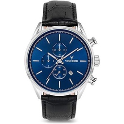 Vincero Luxury Mens Chrono S Wrist Watch - Top Grain Italian Leather Watch Band - 43mm Chronograph Watch - Japanese Quartz Movement…