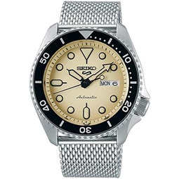 SEIKO Watch for Men - 5 Sports - Automatic with Manual Winding Movement, Stainless Steel Case and Mesh Bracelet, 100m Water-Resistant, and Day/Date Display