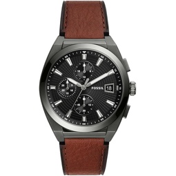 Fossil Mens Everett Quartz Stainless Steel and Eco Leather Chronograph Watch, Color: Smoke, Brown (Model: FS5799)