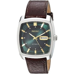 SEIKO Automatic Watch for Men - Recraft Series - Brown Leather Strap, Day/Date Calendar, 50m Water Resistant