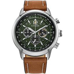 Citizen Mens Sport Casual Avion Eco-Drive Chronograph Watch, Dual Time Zones, 12/24 Hour Time, Spherical Mineral Crystal, Field Watch