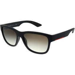 Prada Lifestyle PS 03QS DG00A7 Black Rubber Plastic Rectangle Sunglasses Grey Gradient Lens