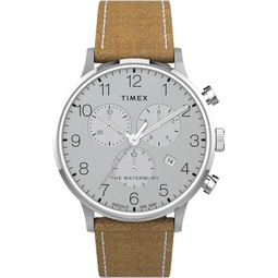 Timex Mens The Waterbury TW2T71200 Silver Dial Brown Band 40mm Chronograph Watch