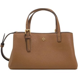 Tory Burch 143394 Emerson Moose Brown With Gold Hardware Leather Womens Mini Tote Bag