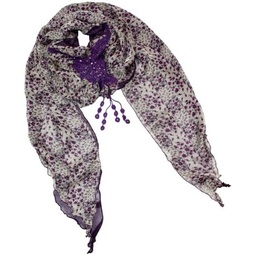 Dual Layer Chiffon Floral Rhinestone Crochet Butterfly Fashion Scarf
