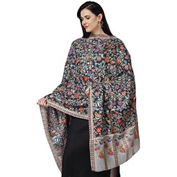 PASHWRAP Kalamkari Wrap Hand painted in Kashmir, Fine Merino Wool Wrap Luxurious large Shawl for Women