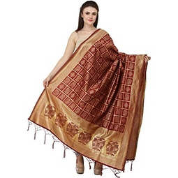 Exotic India Bandhani Gharchola Dupatta with Zari Weave and Brocaded Border - Art Silk