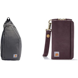 Carhartt Mono Sling Backpack & Rugged Canvas Wallets for Women, Available in Multiple Styles & Colors, Nylon Duck Lay-Flat Clutch (Deep Wine), One Size