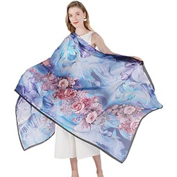 DANA XU 100% Mulberry Satin Silk Summer Travel Scarf Extra Large Women Floral Shawl Oversize Soft Wraps For Evening Dresses