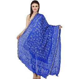 Exotic India Bandhani Tie-Dye Gharchola Dupatta from Jodhpur with Golden Thread Weave