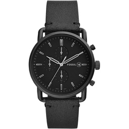 Fossil Mens Commuter Chrono Stainless Steel Quartz Leather Watch, Color: Black, 22 (Model: FS5504)