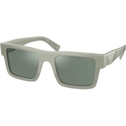 Prada PR 19WS TH904M Grey Plastic Rectangle Sunglasses Green Mirror Lens