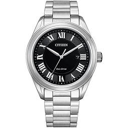Citizen Eco-Drive Classic Arezzo Stainless Steel Watch with 3-Hand Date, Sapphire Crystal and Roman Numeral Markers