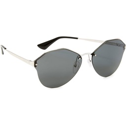Prada Womens Cinema Oval Sunglasses, Silver/Grey, One Size
