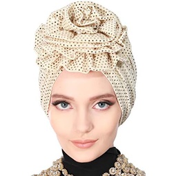 Aishas Design Instant Turban Head Wraps For Women, 95% Cotton Pretied Hijab Scarves, Rose Detail