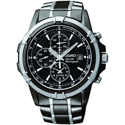 SEIKO Watch for Men - Essentials Collection - with Solar Chronograph, Stainless Steel, Date Calendar, LumiBrite Hands, and Water-Resistant to 100m